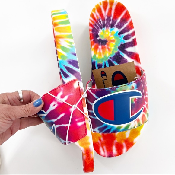 Champion IPO Tie-Dye Slide Sandal, Rainbow Multi, Men’s Size 12, NEW! w/tags! - Picture 10 of 12